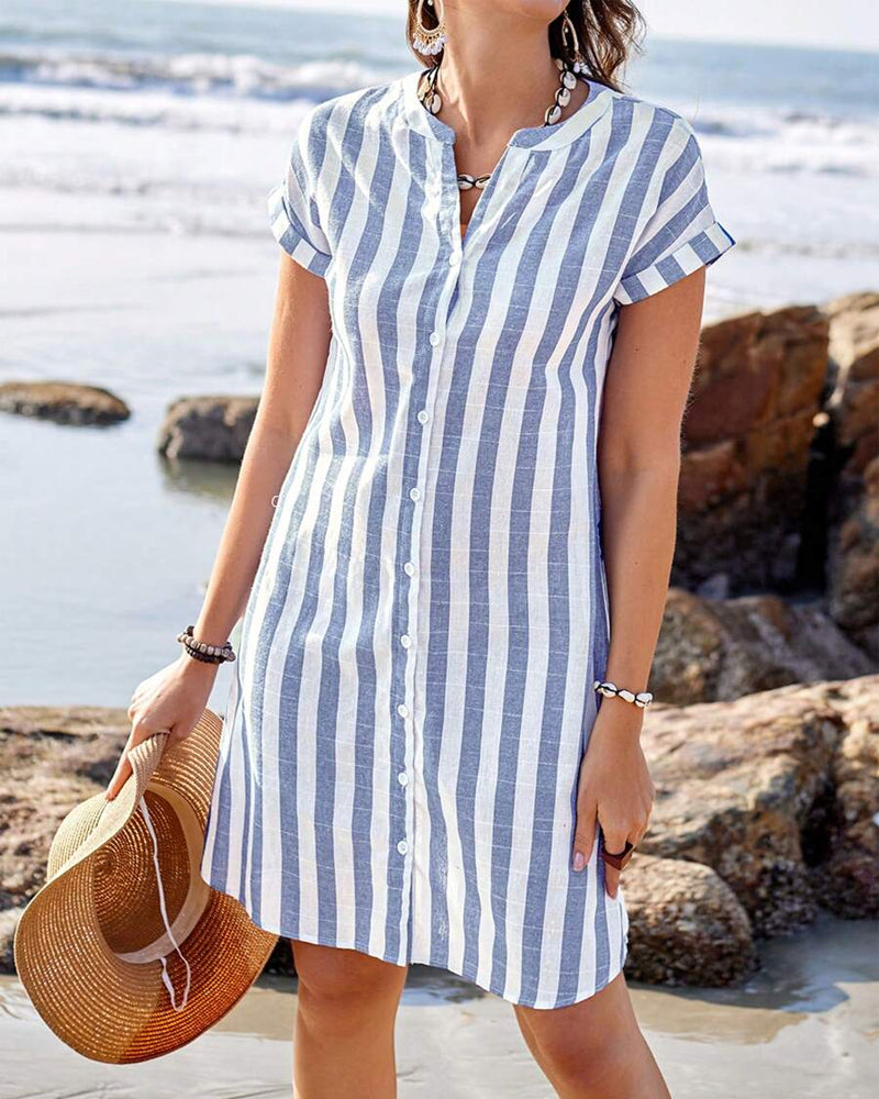 Lillian | Elegant Striped Shirt Dress with V-Neck