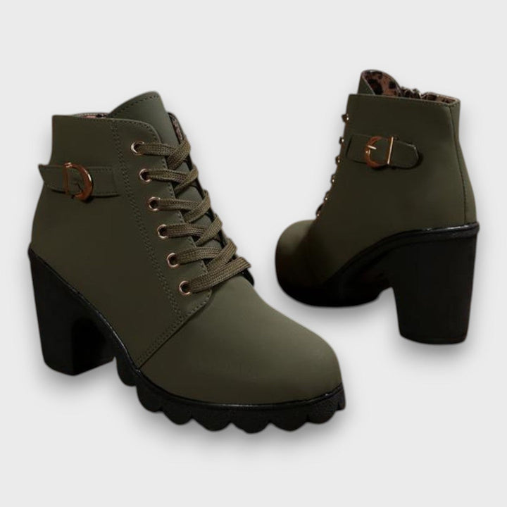 Ardeline Lace-Up Buckle Block-Heel Ankle Boots