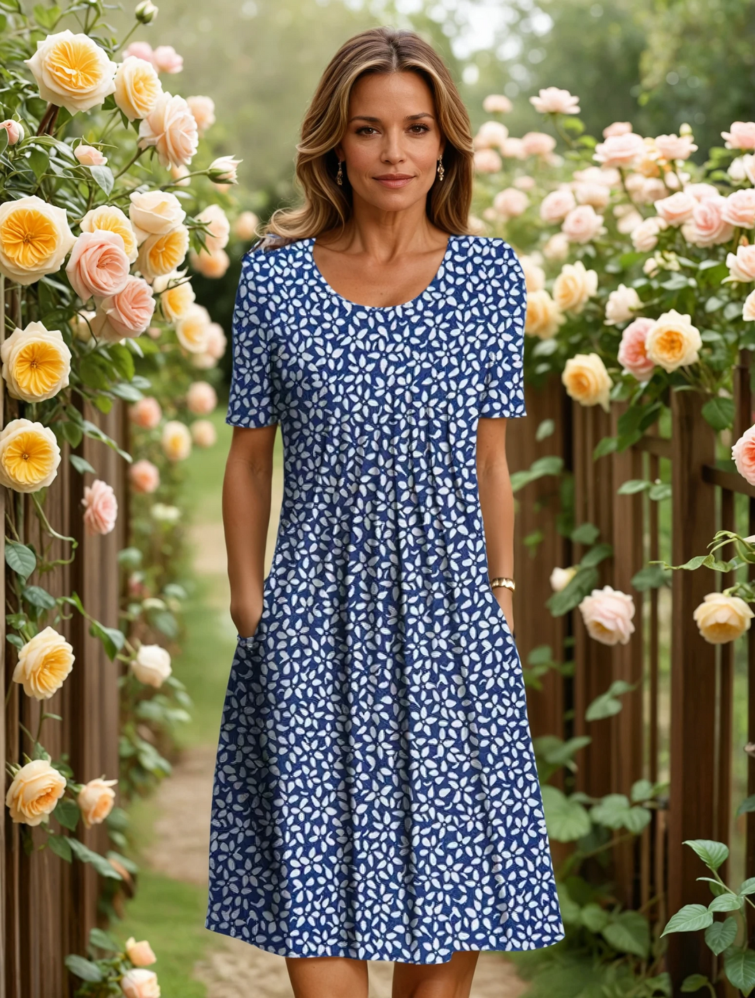 Ella | Elegant Floral Dress with Tummy Coverage