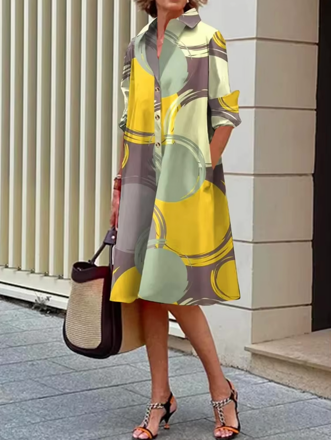 Lauren | Stylish Midi Dress with Geometric Stripes