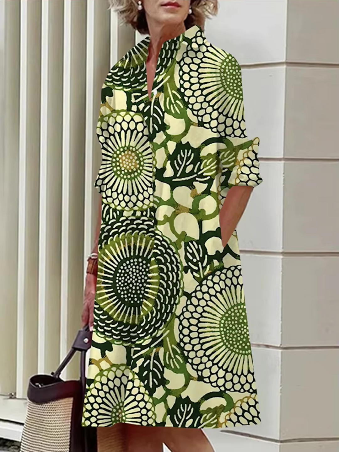 Lauren | Stylish Midi Dress with Geometric Stripes