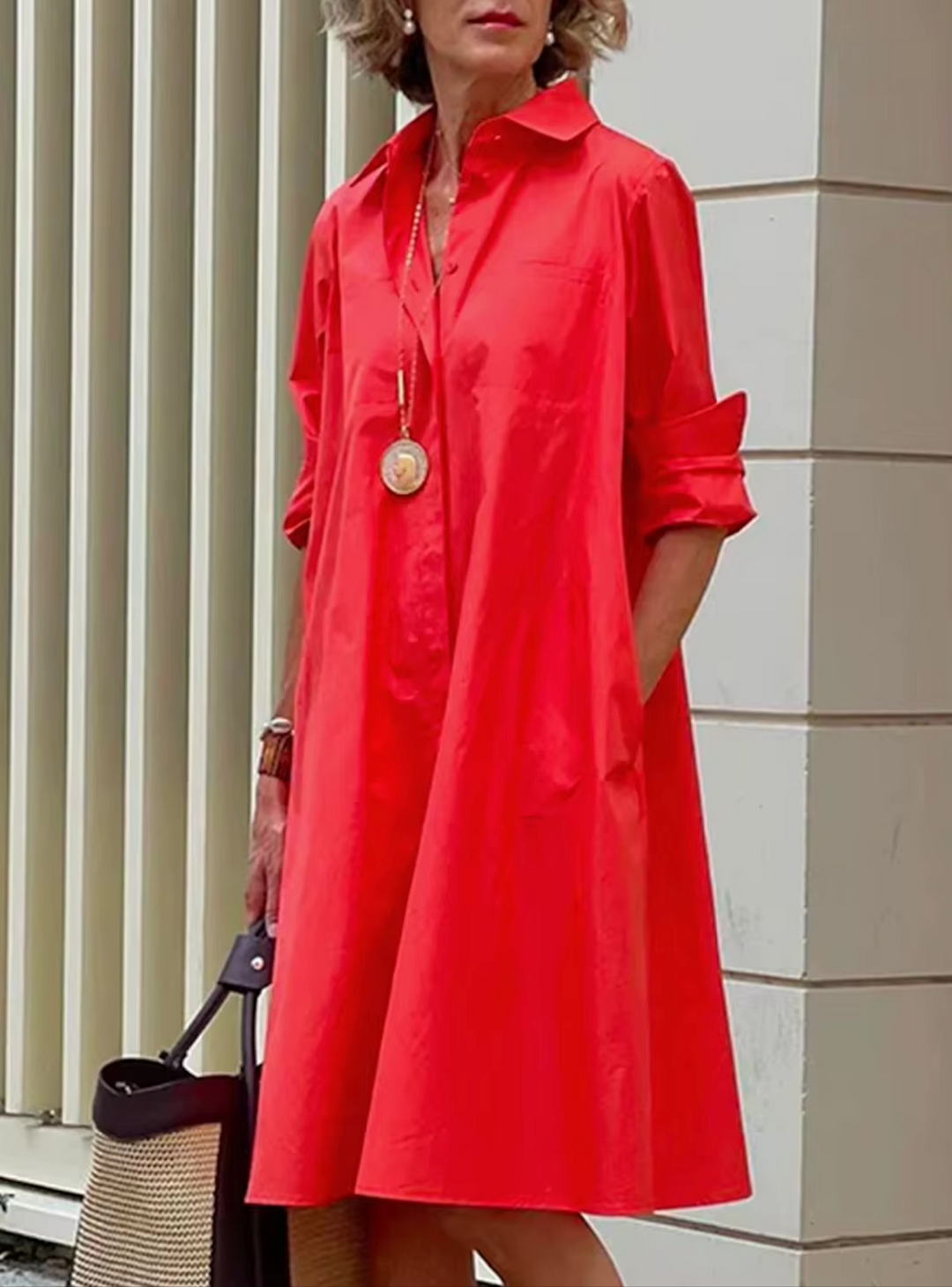 Lauren | Stylish Midi Dress with Geometric Stripes