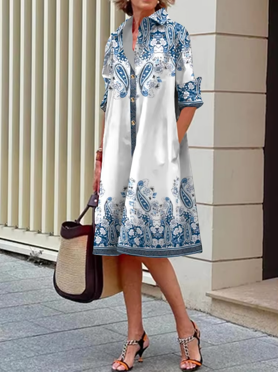 Lauren | Stylish Midi Dress with Geometric Stripes