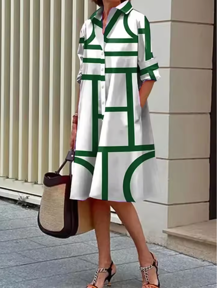 Lauren | Stylish Midi Dress with Geometric Stripes