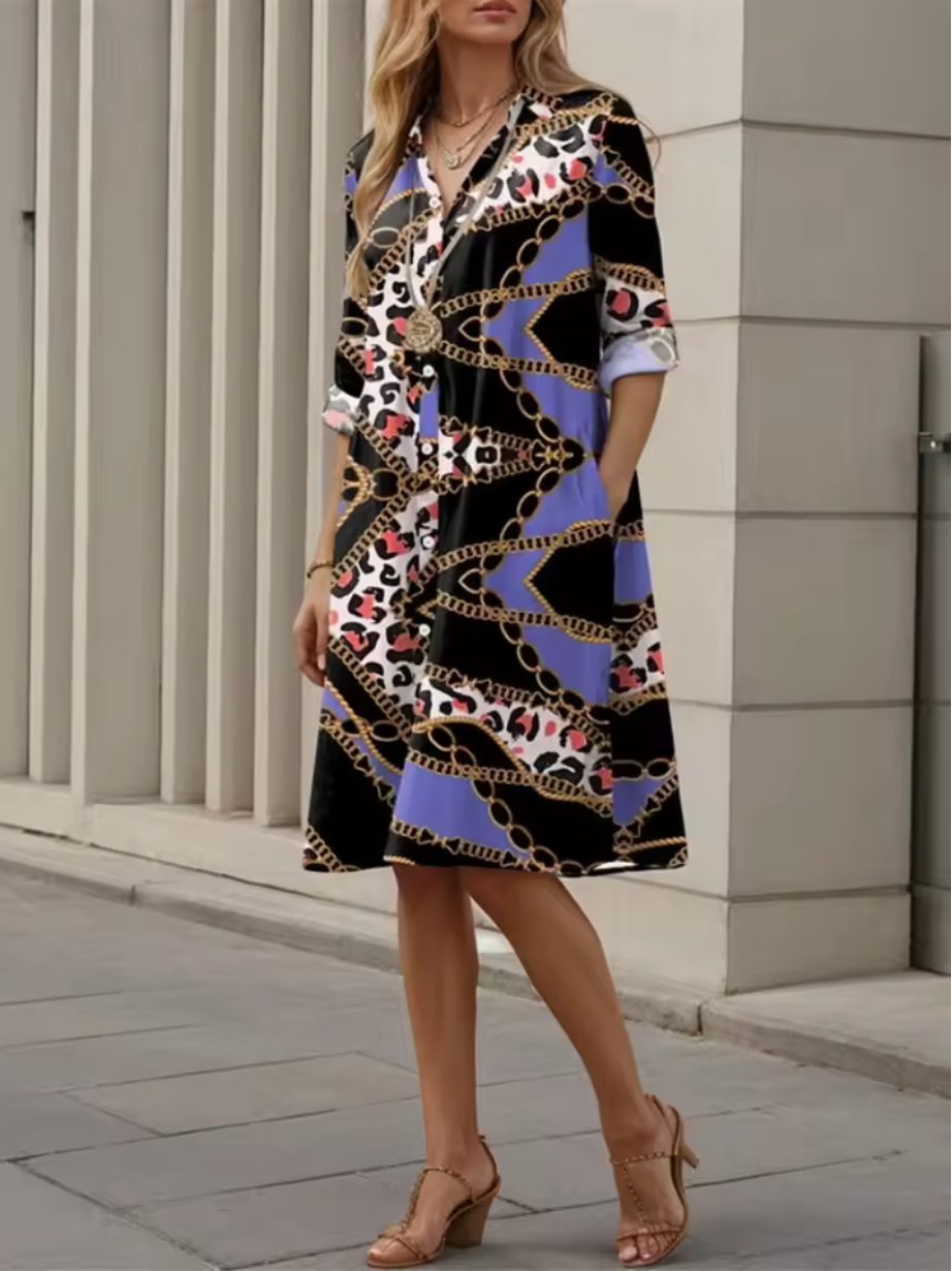 Lauren | Stylish Midi Dress with Geometric Stripes