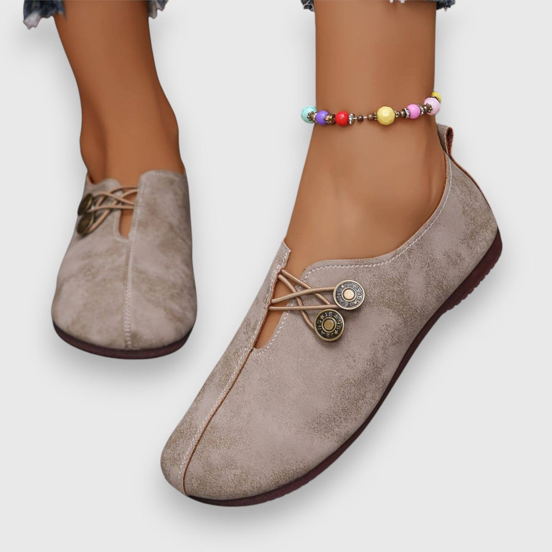 Halessia Soft Slippers with Vintage Button Detail
