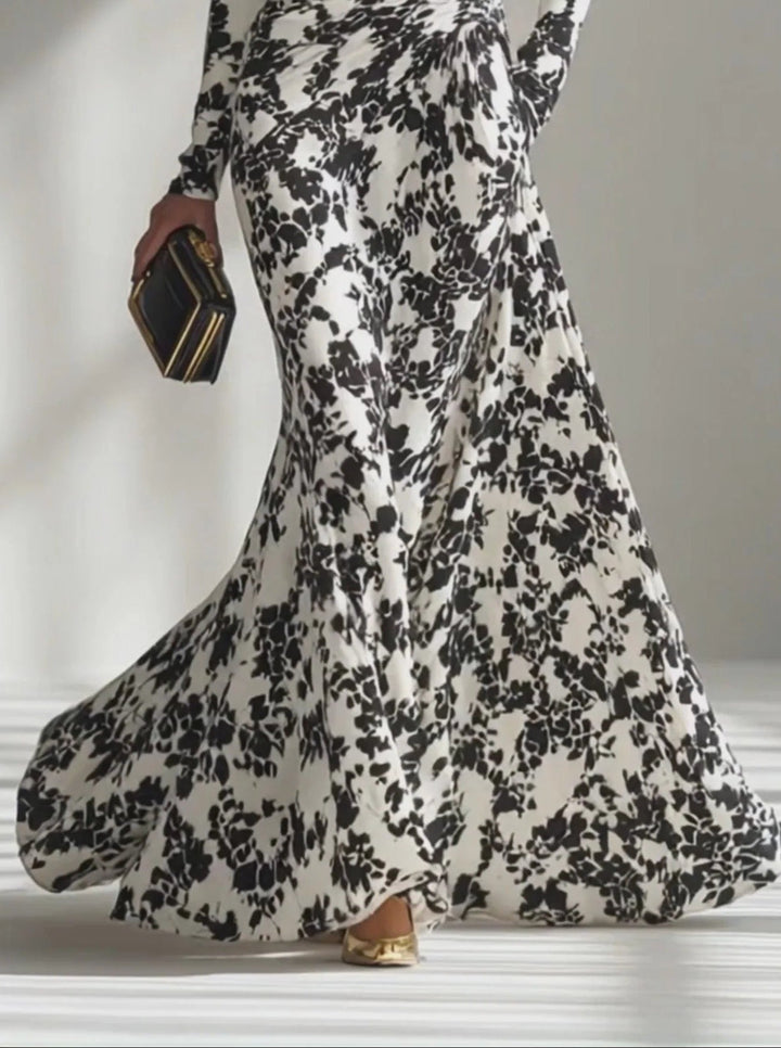 Jessy | Black And White Patterned Stretch Blend Wrap Dress