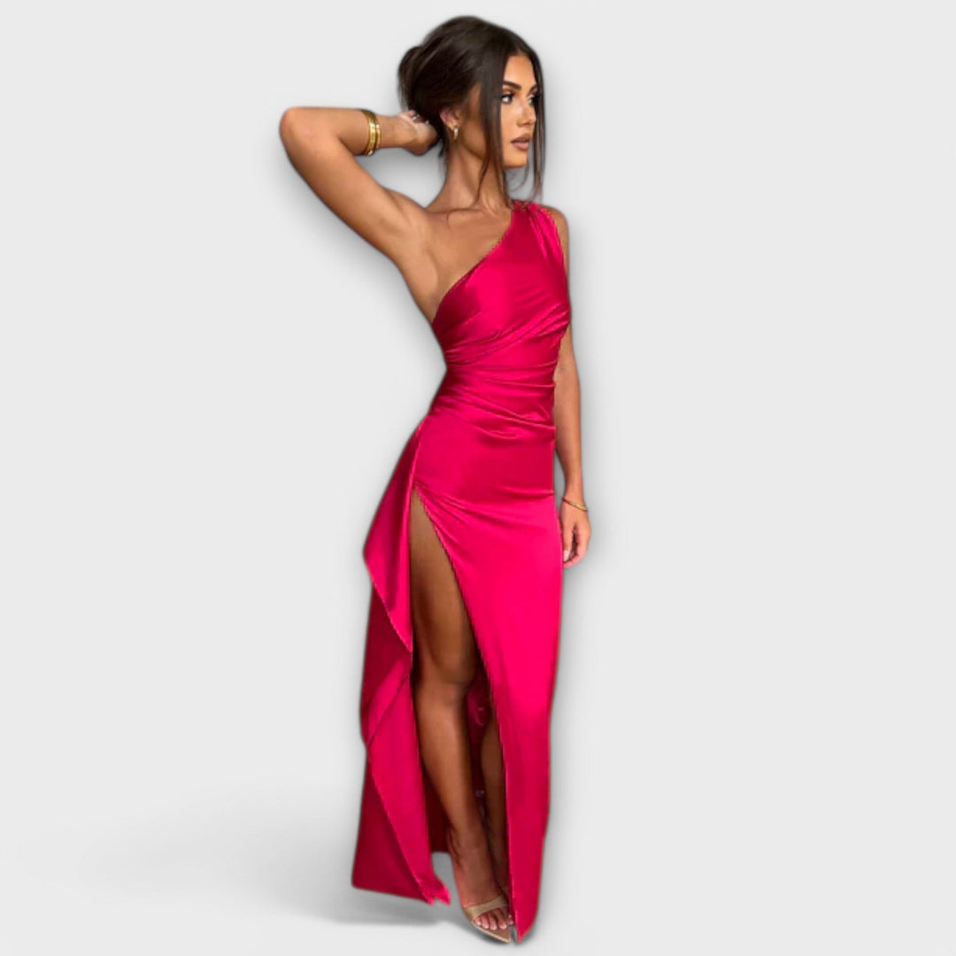 Elena | Asymmetrical Maxi Dress with Draping on One Arm