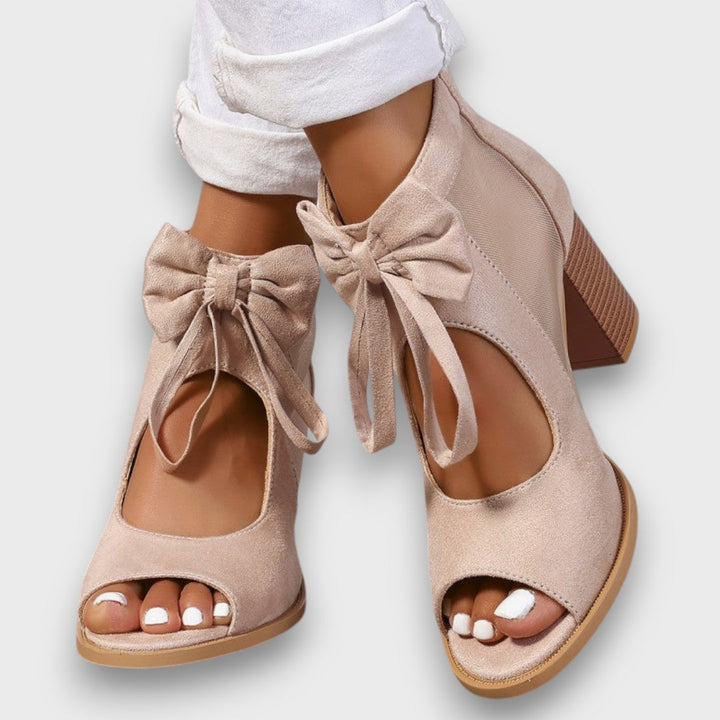 Alviera Elegant Sandals with Bow and Block Heel