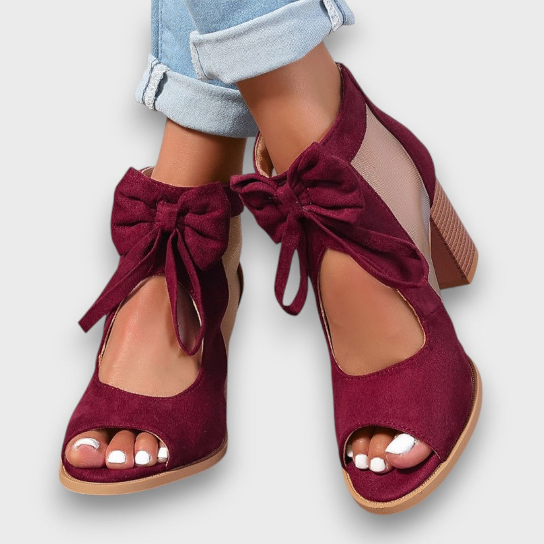 Alviera Elegant Sandals with Bow and Block Heel