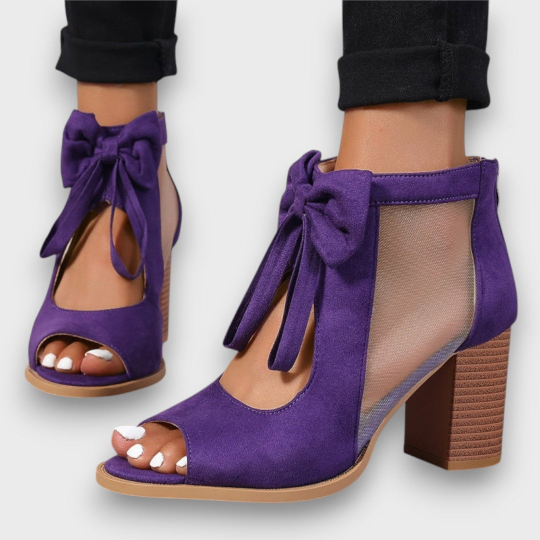 Alviera Elegant Sandals with Bow and Block Heel