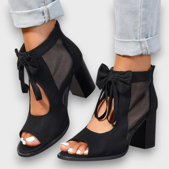 Alviera Elegant Sandals with Bow and Block Heel